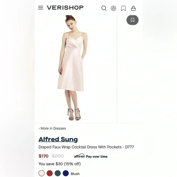 NWT ALFRED SUNG D777 Satin Twill V Neck Cocktail Dress In Blush Pink Size 12 - Picture 14 of 14